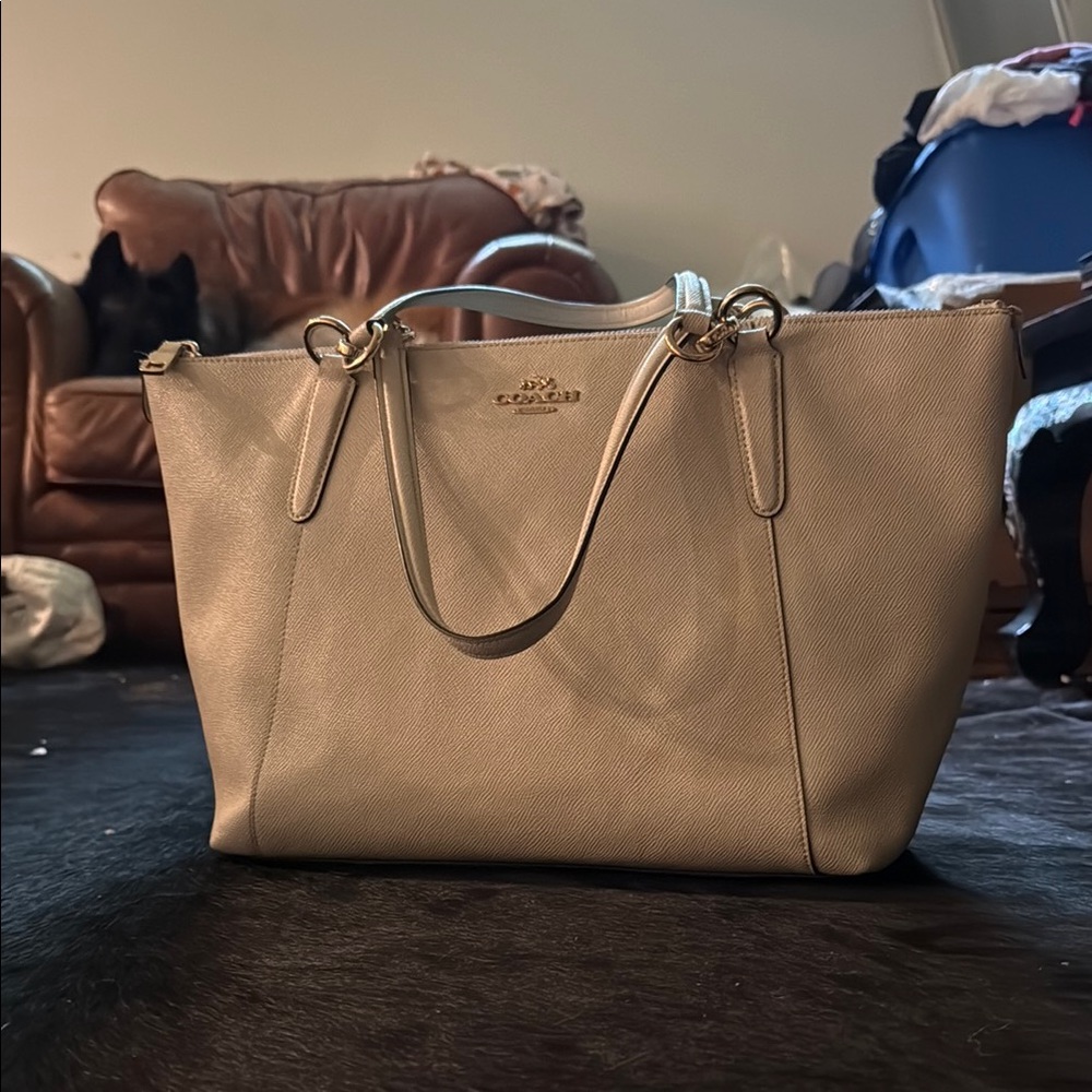 Coach Tan Leather Tote with Gold Hardware